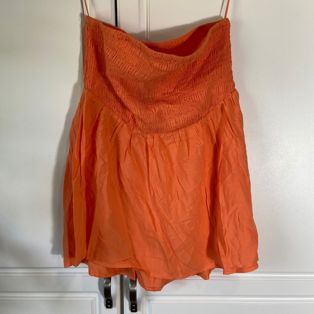 Torrid Melon Orange Challis Smocked Tube Top Womens 00 M/L 10 Strapless Flowy